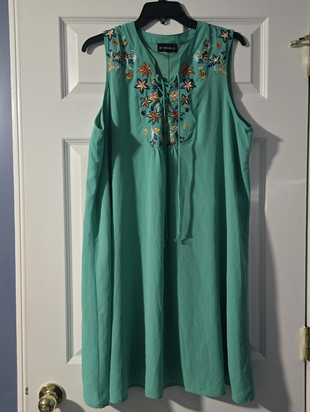 My Michelle Sleeveless Green Embroidered Midi Dress